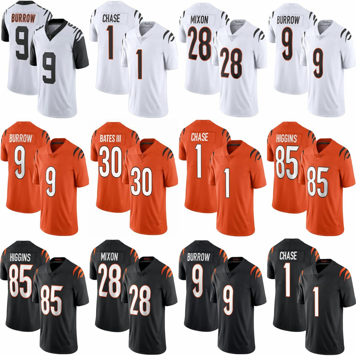 1 JaMarr Chase 9 Joe Burrow Cincinnatis Mens Women Youth Bengal Football Jerseys 2 Evan McPherson Tee Higgins Mixon Trey Hendrickson Sam Hubbard Logan Wilson, Shown(withlogo)
1 JaMarr Chase 9 Joe Burrow Cincinnatis Mens Women Youth Bengal Football Jerseys 2 Evan McPherson Tee Higgins Mixon Trey Hendrickson Sam Hubbard Logan Wilson, Shown(withlogo)