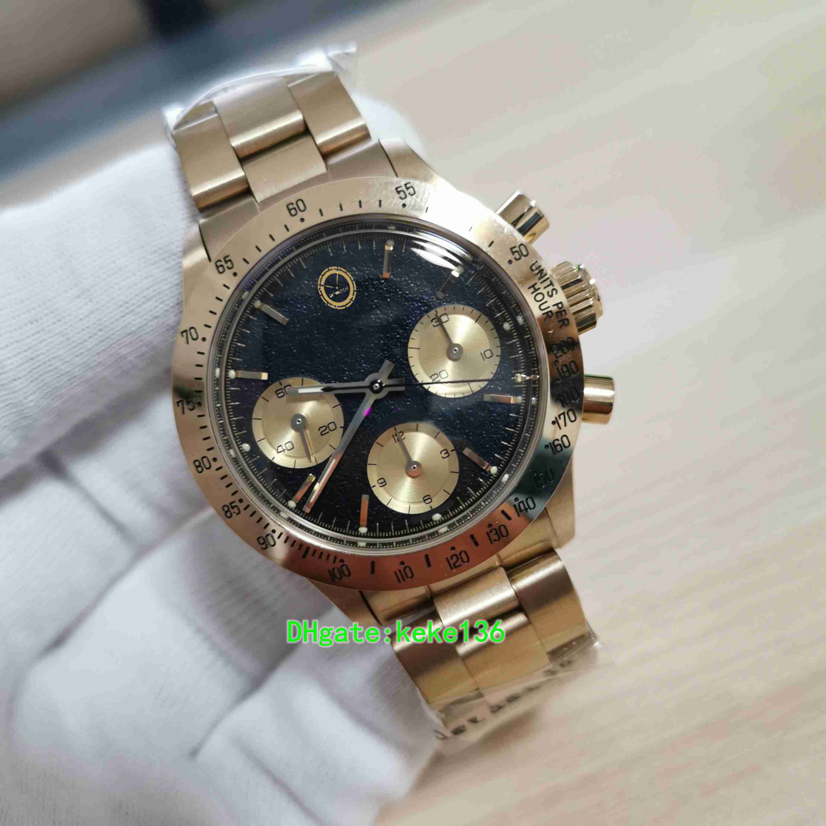 Top Quality Vintage Watch 38mm Cosmograph Paul Newman 6263 Chronograph Yellow gold Black Dial ETA 7750 ST19 Movement Mechanical Hand-winding Mens Watches, No box papers
Top Quality Vintage Watch 38mm Cosmograph Paul Newman 6263 Chronograph Yellow gold Black Dial ETA 7750 ST19 Movement Mechanical Hand-winding Mens Watches, No box papers