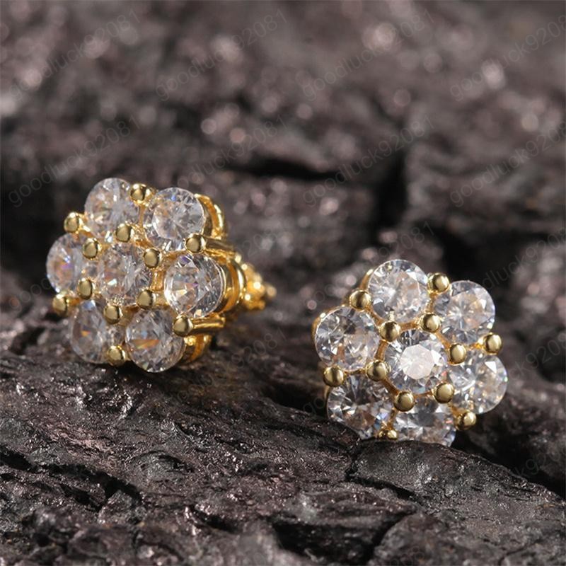 18K Real Gold Hiphop CZ Stud Earrings for Men Women and Girls Gifts Diamond Earrings Studs Punk Jewelry