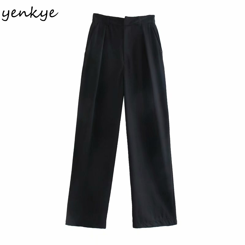 Spring Women Casual Wide Leg Pants Female Solid Color High Waist Flowy Elegant Office Trousers pantalon pour femme 210430