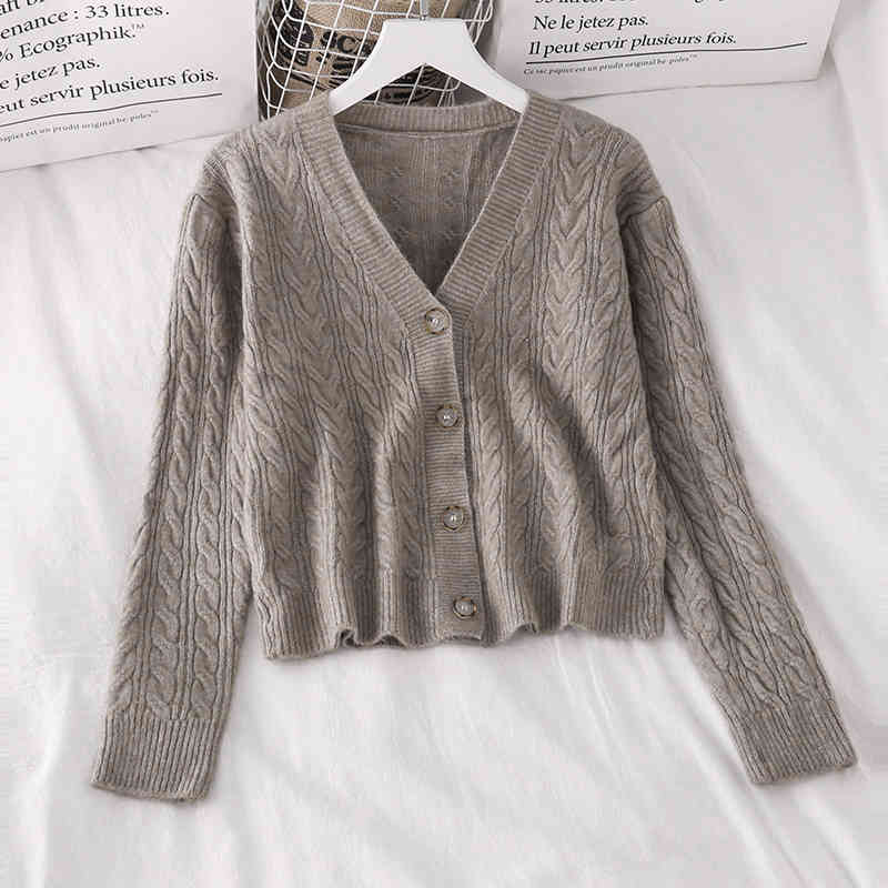 Winter Clothes Women Tops V Neck Solid Autumn Korean Sweaters Sweet Short Elegant Cardigans Ropa Mujer 18227 210415