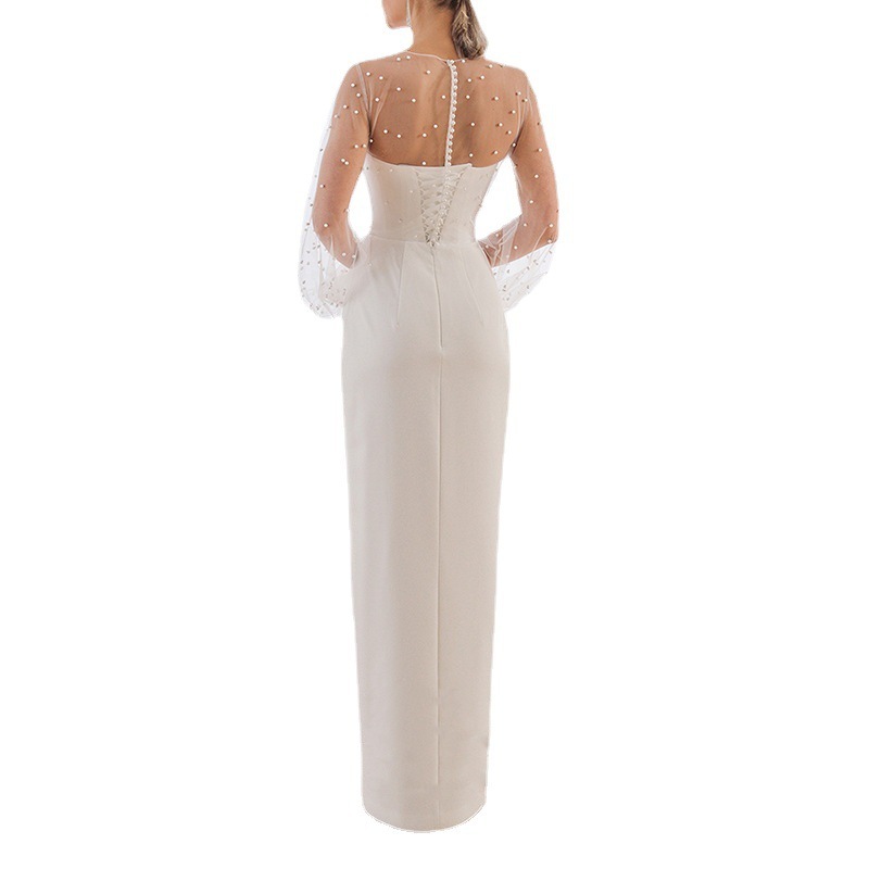 Women Dress Mesh Patchwork Perspective Lantern Sleeve Prom es Plus Size White Long Summer Fashion 210524