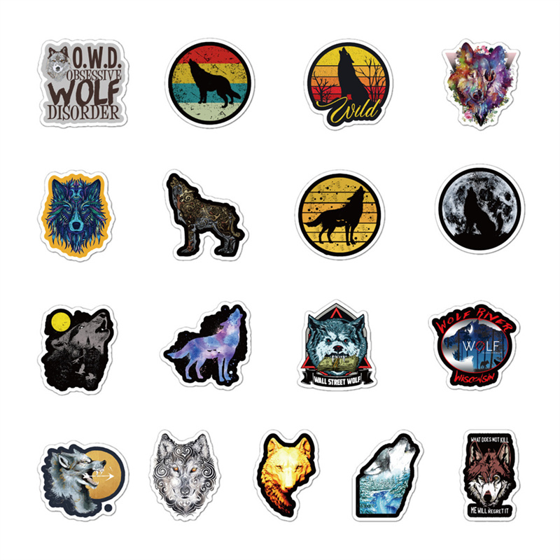 New 50pcs Animal Wind Wolf Graffiti Stickers Waterproof Cartoon DIY Decals For Car Luggage Motorcycle Notebook Fridge Phone Case Scooter Gift Sticker