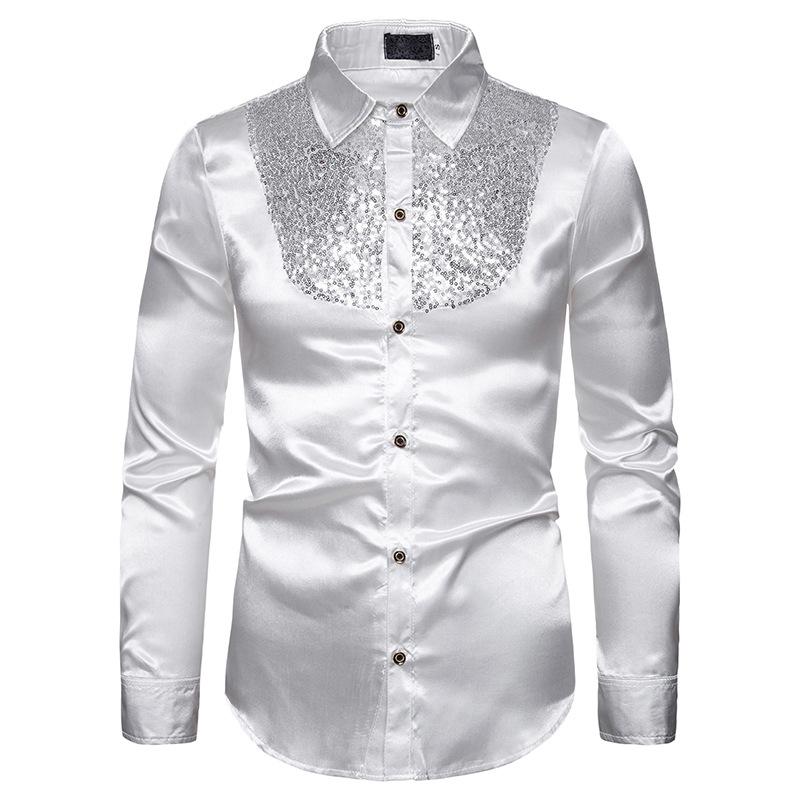 Men Top Stage Dance Men's Luxury Dress Shirt For Long Sleeve Silk Party Nightclub Prom Costume Casual Shirts