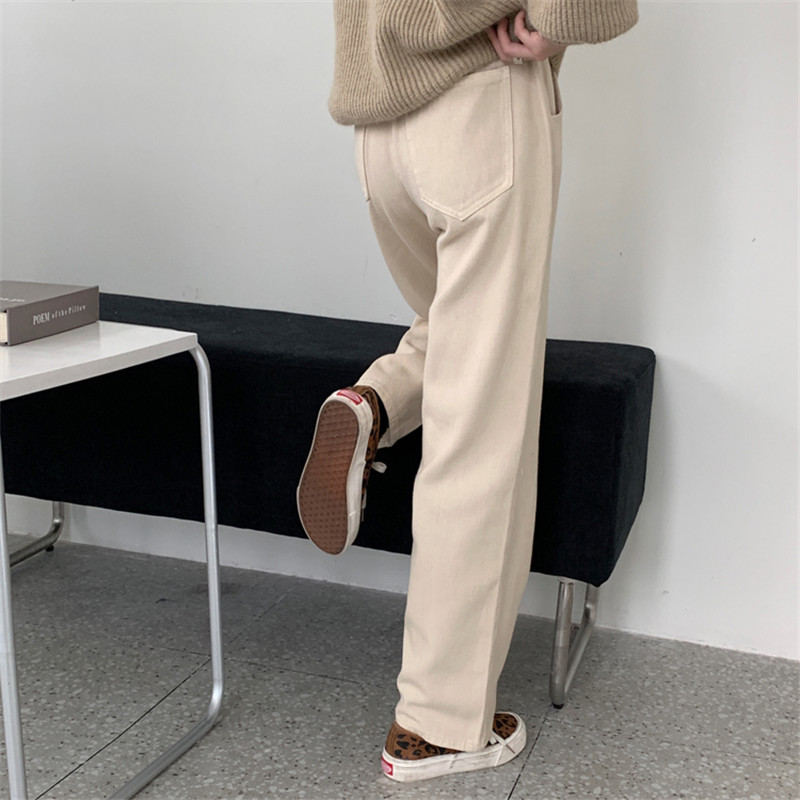 OL Elegant High Waist Straight Pants Women Spring Autumn Solid Work Washed Cotton Casual Female Trousers 210421