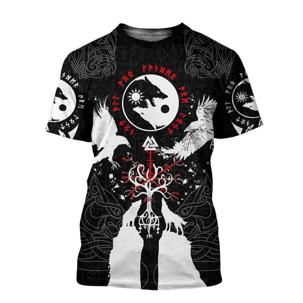 Summer Fashion Viking Odin Mens t-shirt Raven Tattoo 3D Printed Harajuku Short sleeve T shirts Unisex Casual tops KJ0147 210629