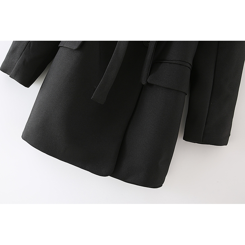 Elegant Women Solid Notched Collar Blazers Fashion Ladies Sashes Pocket Jacket Causal Female Chic Slim Long Coats 210430
