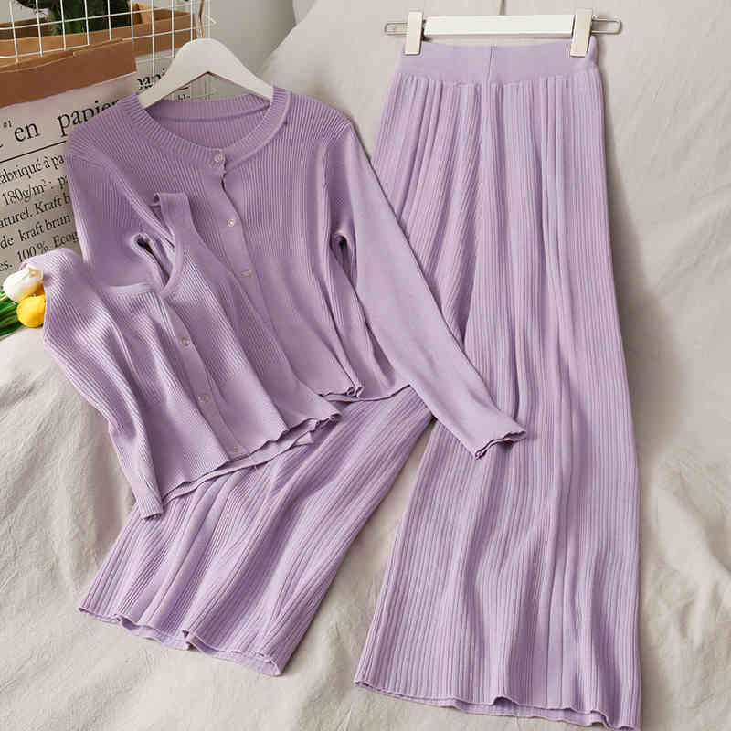Three-piece set with short tight-fitting camisole round neck long sleeve knitted jacket high waist wide leg pants summer 210525, Purple
Three-piece set with short tight-fitting camisole round neck long sleeve knitted jacket high waist wide leg pants summer 210525, Purple