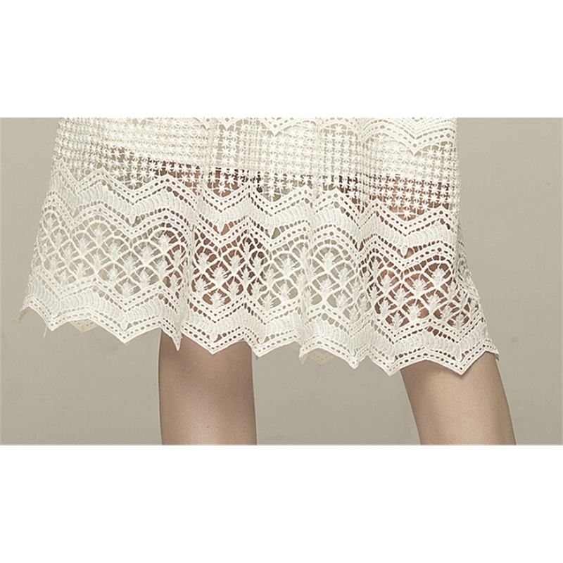 Spring Women Flare Sleeves Lace Hollow Out Dresses Female Elegant Slim Tie Up Vestido Da Festa 210520