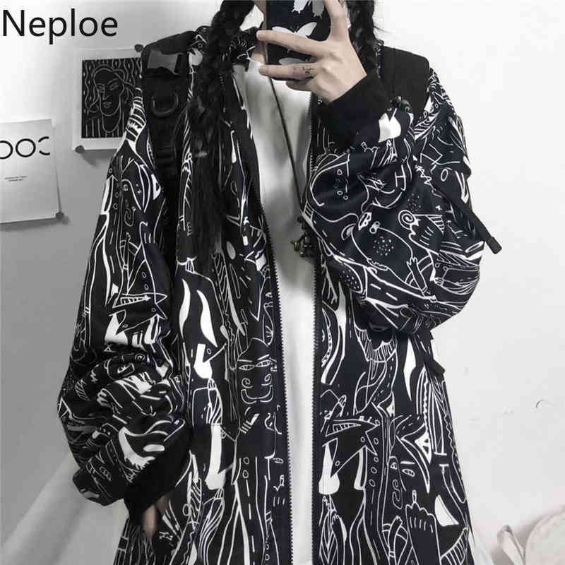 Neploe Harajuku Anime Hoodies Zipper Thicked Oversized Outwear Streetwear BF Korean Fashion Hooded Sweatshirt Coat Female 94645 210422