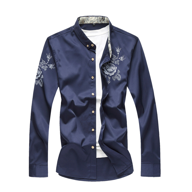 Spring Autumn Floral Shirts Men Casual Printed Long Sleeve Casual Male White Shirts 5XL 6XL 7XL 210412