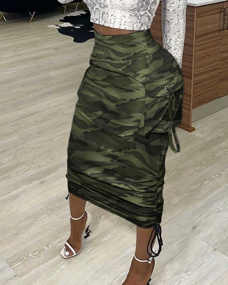 Pencil Skirt spaper Camo Printing Stretch Women Bodycon Tube Womens Ladies Plus Size Long s Autumn Spring Maxi 210621