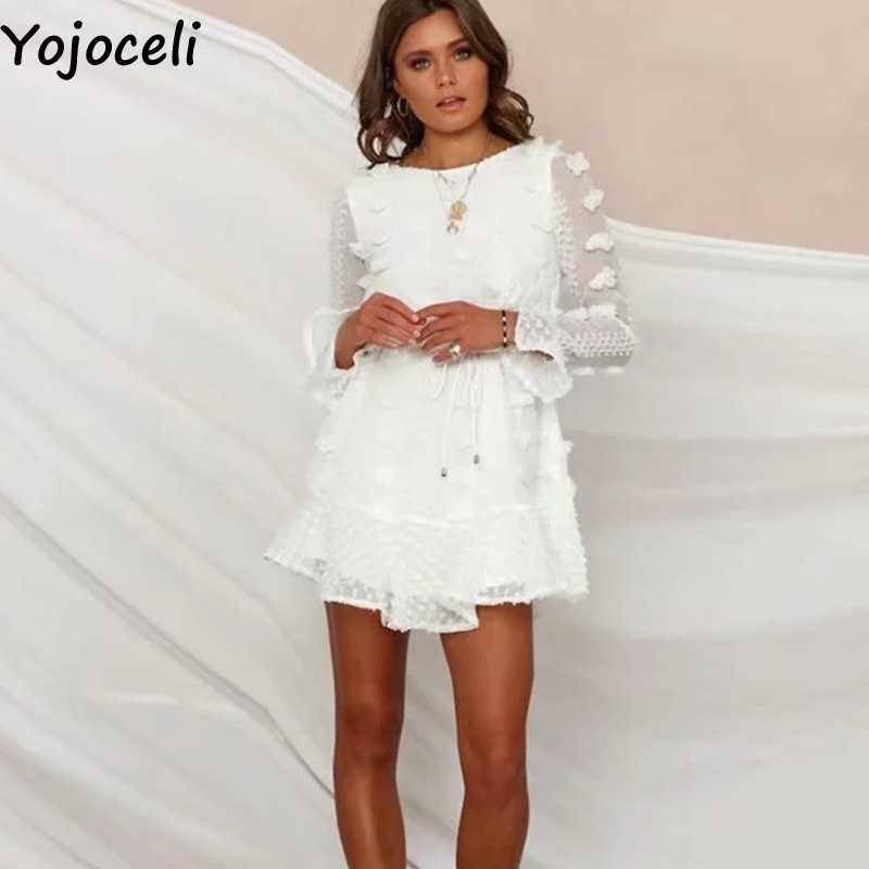 Yojoceli Elegant white lace autumn dres Casual party short daily female vestidos Sexy loose ruffle es 210609