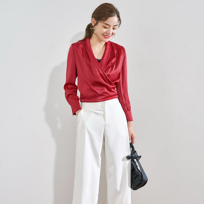 Black Ruched Spring Shirt For Women V Neck Long Sleeve Casual Solid Blouse Female Fashion Clothing Style 210524