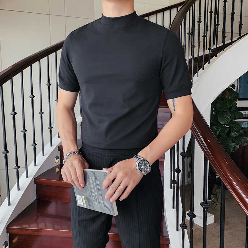 Autumn Winter Men's Turtleneck T Shirt Basic Tops Short Sleeve Men Casual Comfortable Double Sided Snow Fleece Tee Shirt Homme 210623