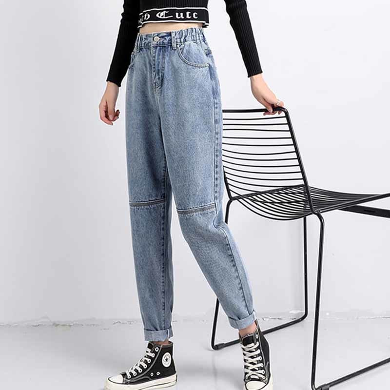 Fashion Women Autumn Chic Office Lady Denim Trousers Jeans Vintage High Waist Loose with Gray Blue 10736 210518