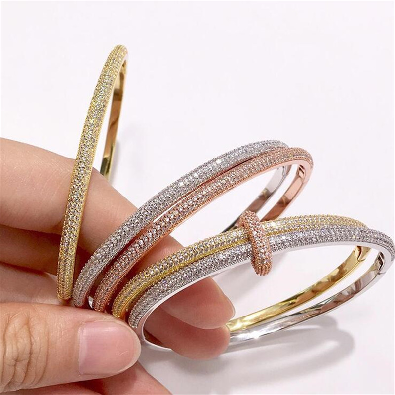 Choucong Brand Desgin Wedding Bangle Sparkling Luxury Jewelry 18K White Gold Fill Full White Sapphire Pave Zircon CZ Diamond Gemstones Women Bracelet 