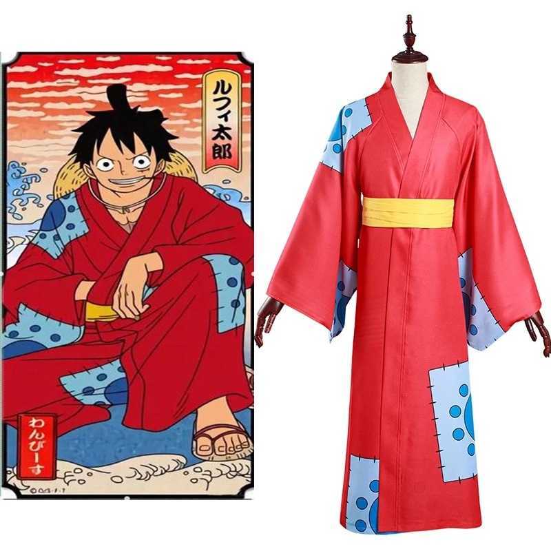 Anime One Piece Kazunokuni Costume Monkey D. Luffy Cosplay Kimono Suit Japanese Clothes Costumes Halloween Carnival Y0913