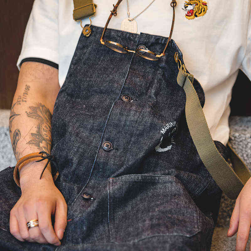 Salopette Homme Jumpsuit American Vintage Navy Overalls Spring Autumn Denim Straight Leg Jeans Men's Fashion Trend Cargo 211111
