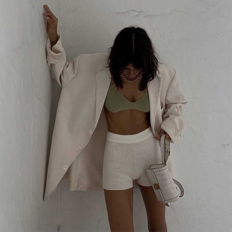 Women's Solid Bodycon Shorts Slim Sexy Women Summer Slim Black White knitting Mini Sexy 210611