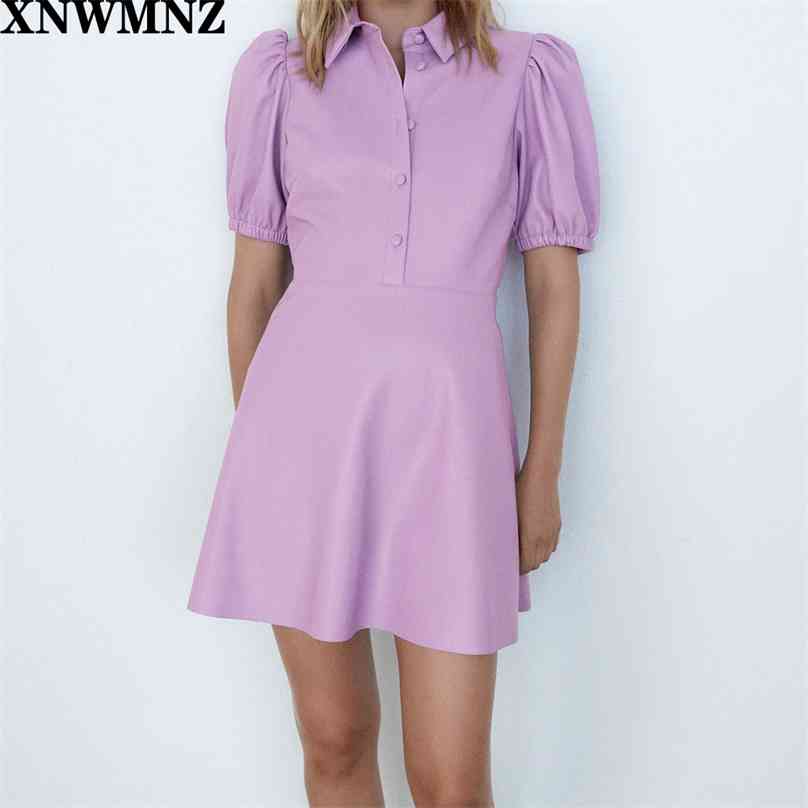 women faux leather Temperamental fashion mini dresses Collared dress short puff sleeves elastic trim flared hem Female 210520, Lavender
women faux leather Temperamental fashion mini dresses Collared dress short puff sleeves elastic trim flared hem Female 210520, Lavender