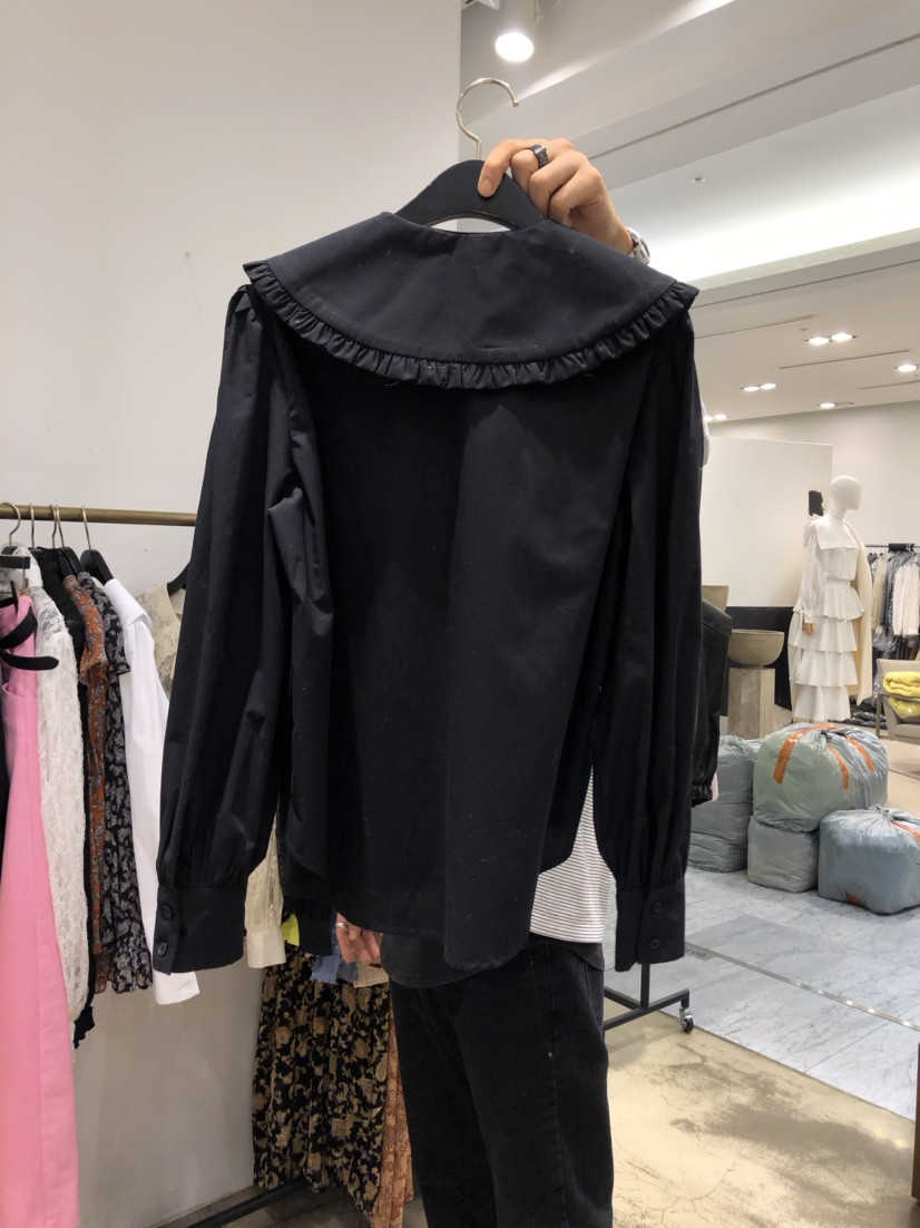 Spring Style Solid Lace Peter Pan Collar Button All Match Loose Full Shirt Blouse Women 210615