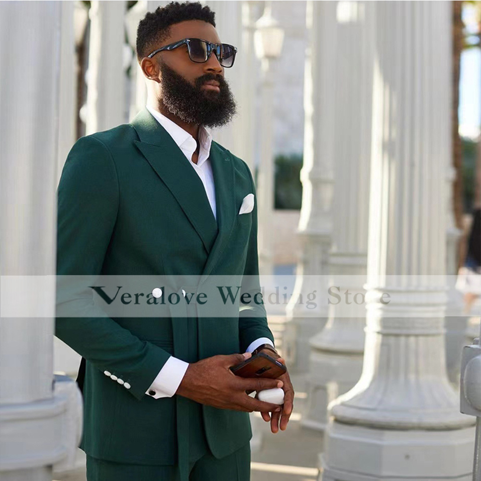 Veralove Green Men's Suit Peaked Lapel One Button Groom Tuxedos WIth Belt Wedding Suit for Men Set Custom Made(Jacket+Pants)