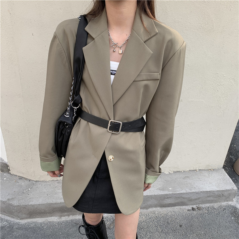 Spring Office Lady Streetwear Vintage Minimalist All Match Femme Loose Solid Jackets Casual Retro Blazers 210421
