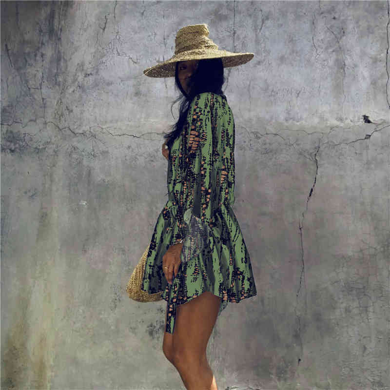 Sexy Bikini Cover-ups Summer Tunic Cusual Beach Dress Elegant Women Plus Size Wear Swim Suit Cover Up A1269 210420