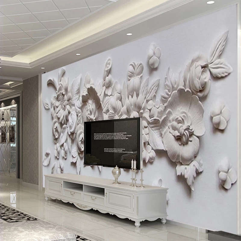 Custom Photo Wallpaper European 3D Stereoscopic Relief Flower Wall Mural Living Room Bedroom Bedside Painting