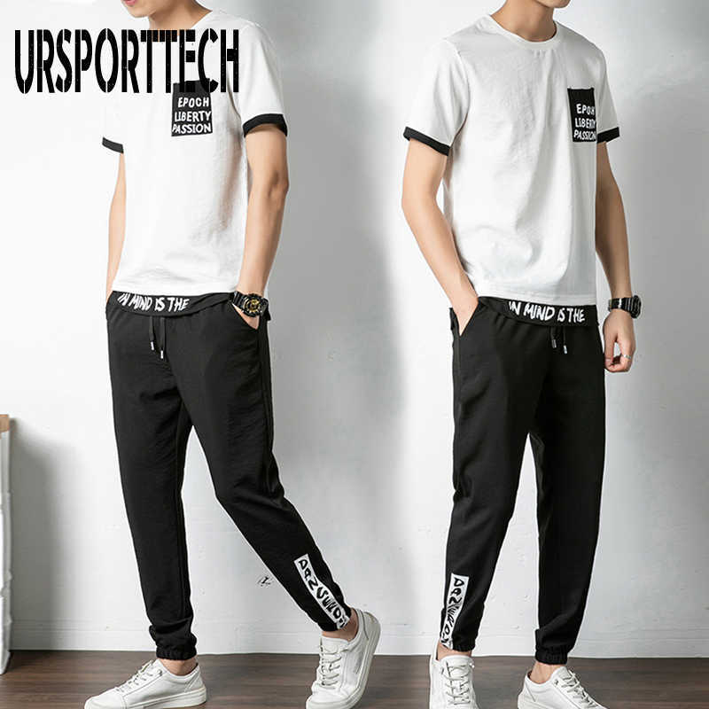 Tracksuit Men sets Summer Casual Men's Set 2 Pieces Man Suit Sportswear Outfits Short Sleeve T-shirt +Pants Joggers Set 210528