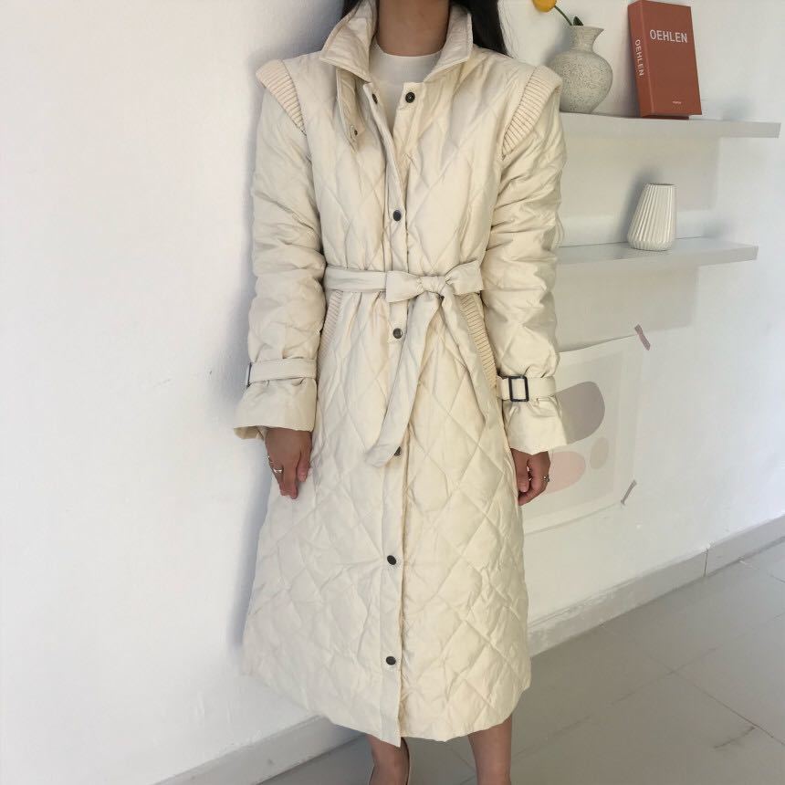 OL Autumn Winter Coat Women Parkas Vintage Work Wear Outwear Elegant Warm Lace-up Loose Female Long Overcoat 210421