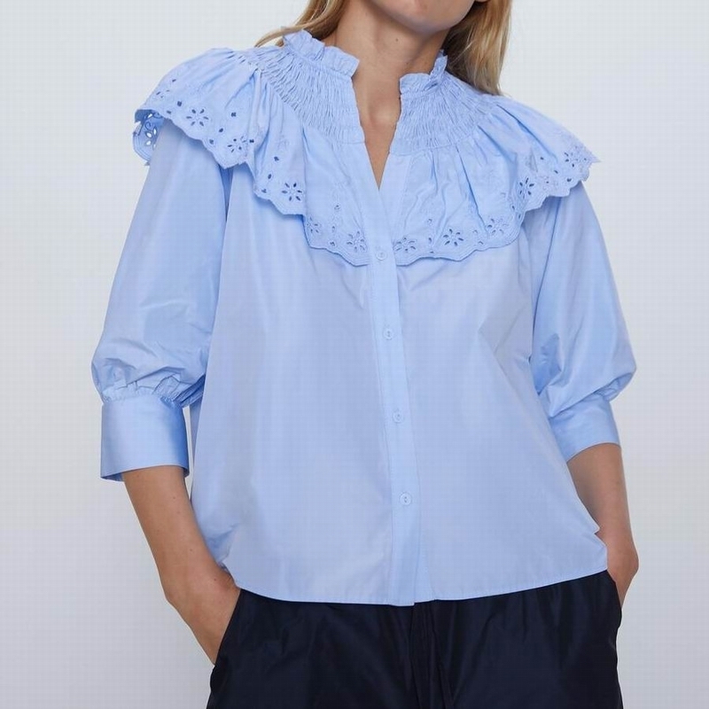 Chic Women Shirt Summer Fashion Embroidery Blouse Preppy Girl Loose Shirts 210602, Blue
Chic Women Shirt Summer Fashion Embroidery Blouse Preppy Girl Loose Shirts 210602, Blue