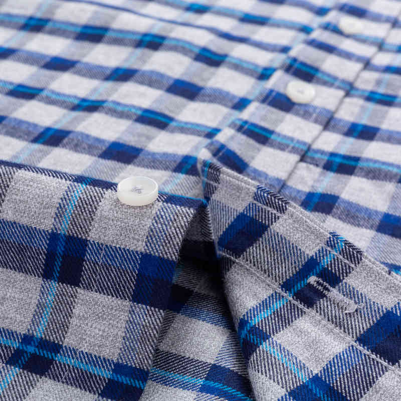 Men's 100% Cotton Brushed Flannel Plaid Checkered Shirt Long Sleeve Standard-fit Comfortable Warm Casual Button-collar Shirts 210410