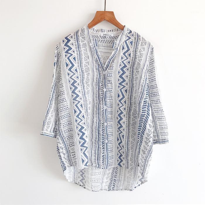 Summer Women Blouse Folk-custom Style Print Thin V-neck Cotton Linen Shirt Loose Casual Tops Women's Blouses & Shirts, Blue
Summer Women Blouse Folk-custom Style Print Thin V-neck Cotton Linen Shirt Loose Casual Tops Women's Blouses & Shirts, Blue