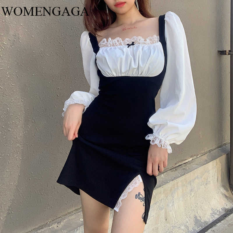 WOMENGAGA Girl Lace Contrast Color Bow Puff Full Sleeve Mini Fake Two Dres's High Waist Slimming Split Dresses 9L4P 210603, Black
WOMENGAGA Girl Lace Contrast Color Bow Puff Full Sleeve Mini Fake Two Dres's High Waist Slimming Split Dresses 9L4P 210603, Black