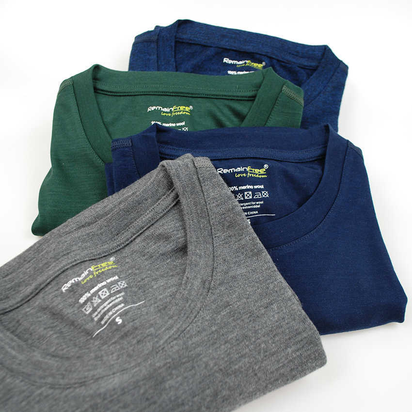 Men's 100% Merino Wool Thermal long sleeve T Shirt Base Laye 240g Wicking Breathable Anti-Odor 210629