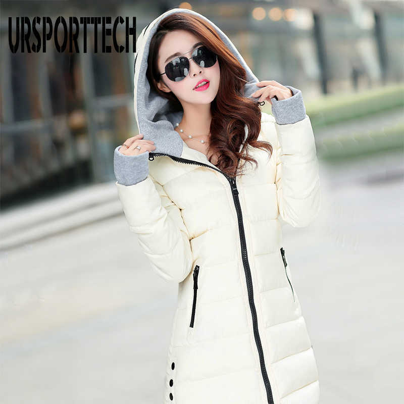 URSPORTTECH Winter Jacket Women Hooded Long Parka Warm Slim Winter Coat Woman Puffer Jacket Oversized Padded Outwear Coat Women 210528