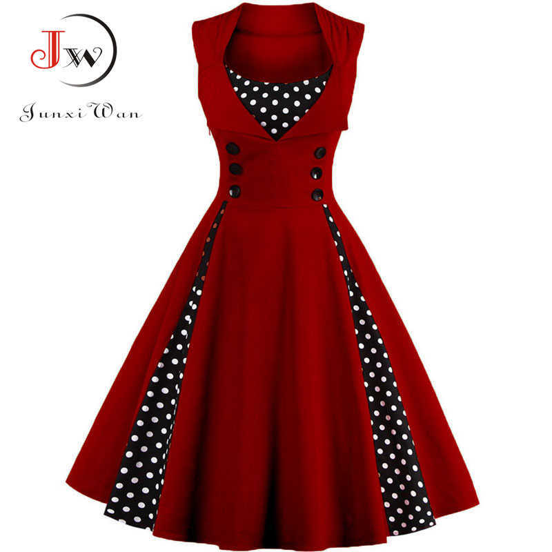 S-4XL Women Robe Retro Vintage Dress 50s 60s Rockabilly Dot Swing Pin Up Summer Party Dresses Elegant Tunic Vestidos Casual 210623