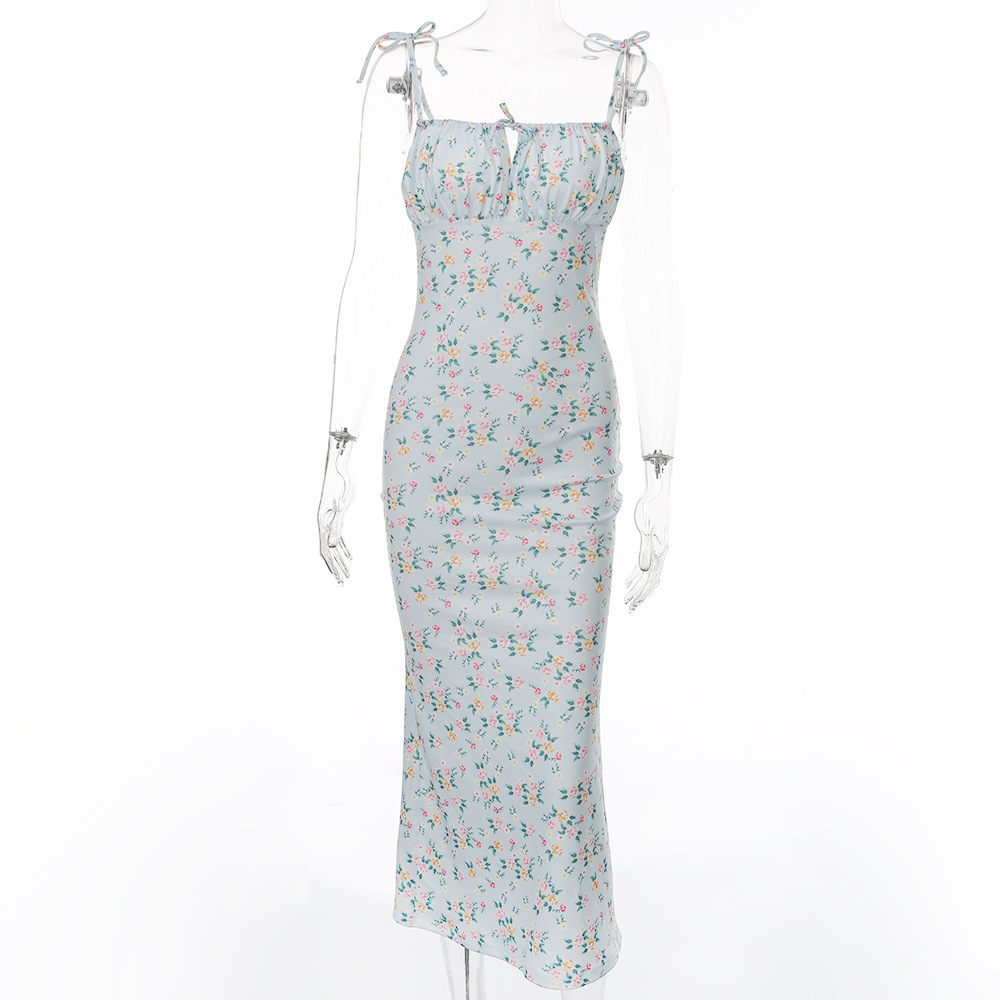 Women Dress Printed Bohemia Sexy Long Print Floral Maxi es Hollow Out Backless Lace Up Beach Summer 210513