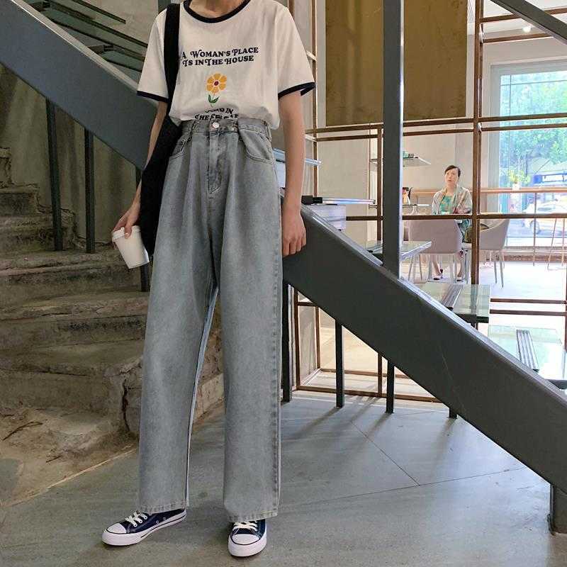 Jeans Women Plus Size 5XL Full Length Vintage Blue High Waist Elegant Wide Leg Trousers Womens BF Loose Streetwear Kpop Ulzzang H0908
