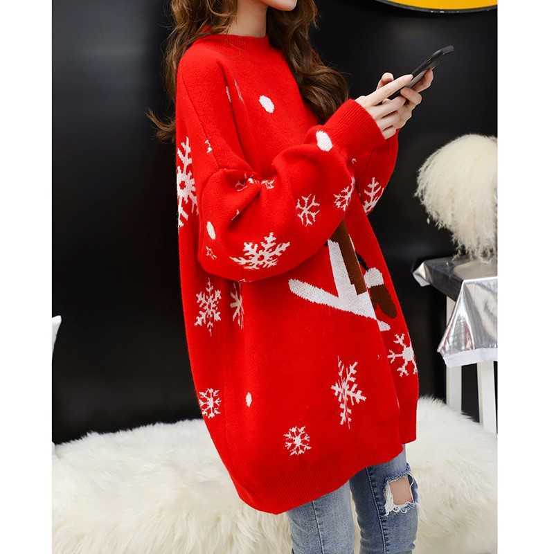 H.SA Korean Style Women Loose Style Oversize Pullover and Jumpers O NECK Snowman Snowflake Christmas Sweater Cartoon Pullover 210716