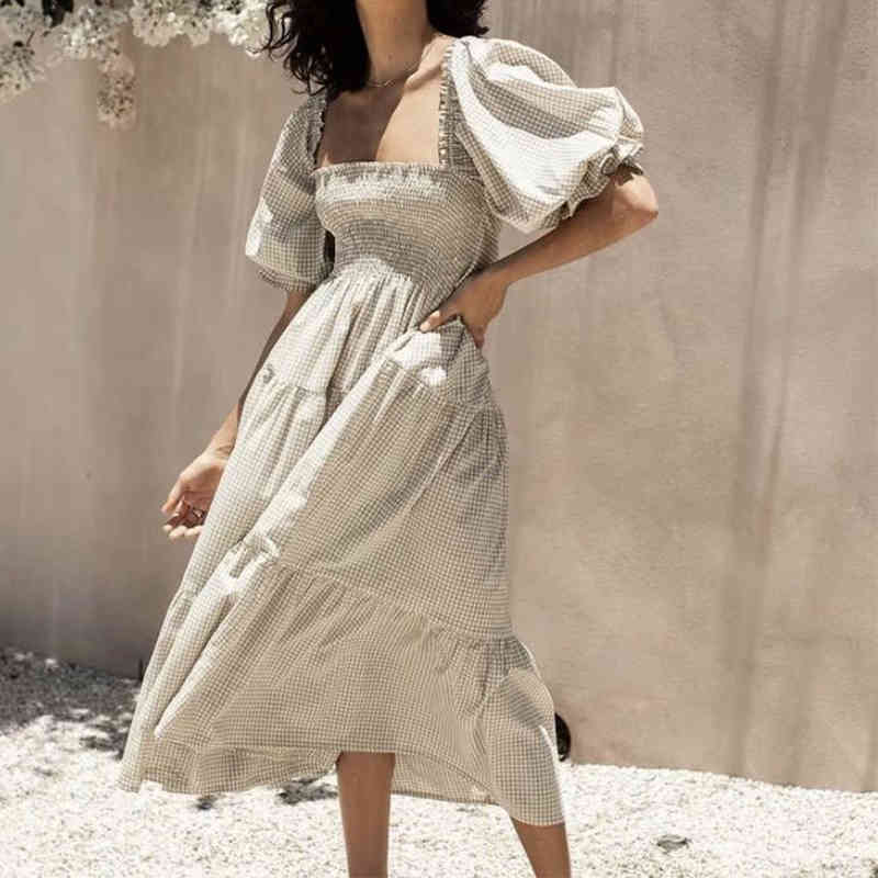 Fashion Women Elegant Party Dress Vintage Solid Sexy Square Neck Long Sleeve Sashes A-line Midi Summer Robe Femme 210430