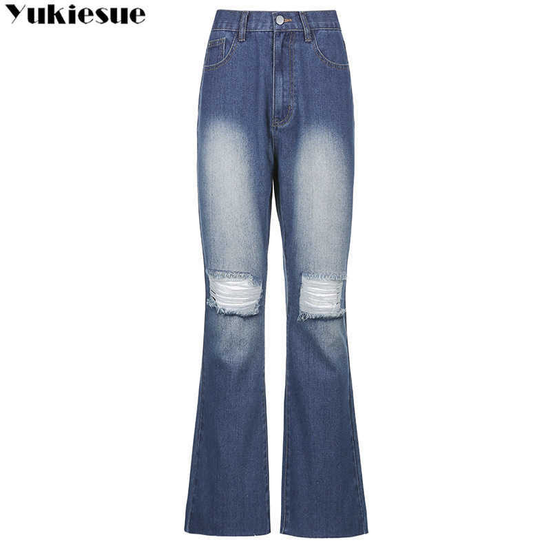 flare Pants Female Women's Jeans Large Size Boyfriend Women High Waist Mom Ripped Stright Trousers 210922