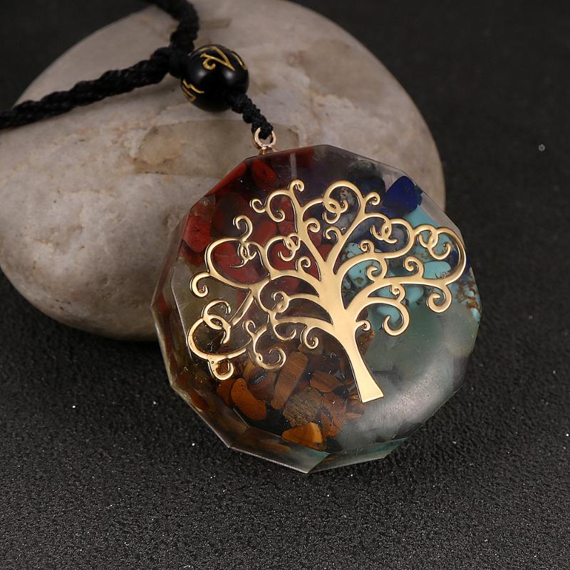 Pendentif Colliers 2021 Design Chakra Tree of Life Collier pour hommes Femmes Perles Naturelles Colorées Énergie Energie Bijoux Orgone
