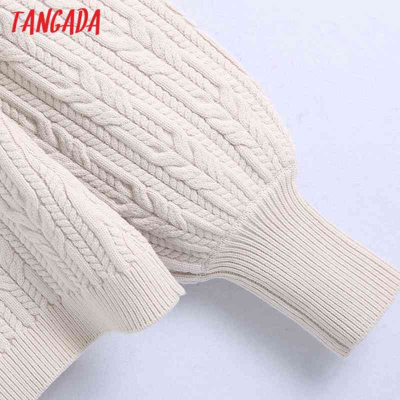 Women Fashion Beige Twist Knitted Sweater Jumper Off Shoulder Pullovers Chic Tops BE435 210416