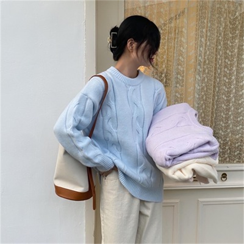 Korean Twisted Knitted Thicken Sweaters Tops Women Autumn Winter Long Sleeve O-neck Casual Fashion Jumpers Pullovers Femme 210515