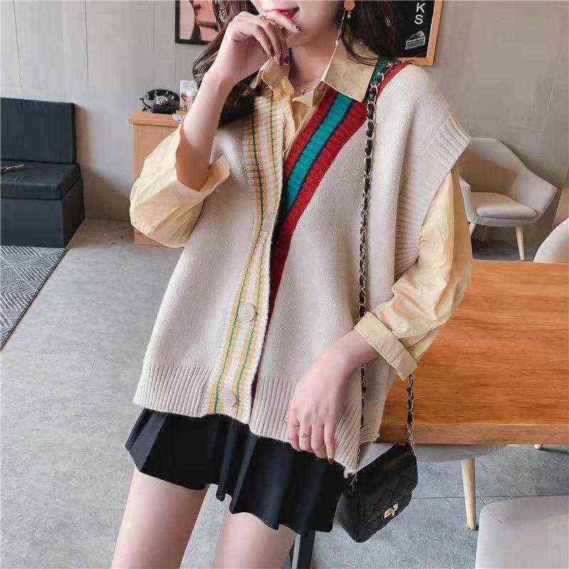 Fashion Vests For Women Sleeveless Women's Spring Jacket Single Breasted Knitted Loose Vest Preppy Style Autumn 211120