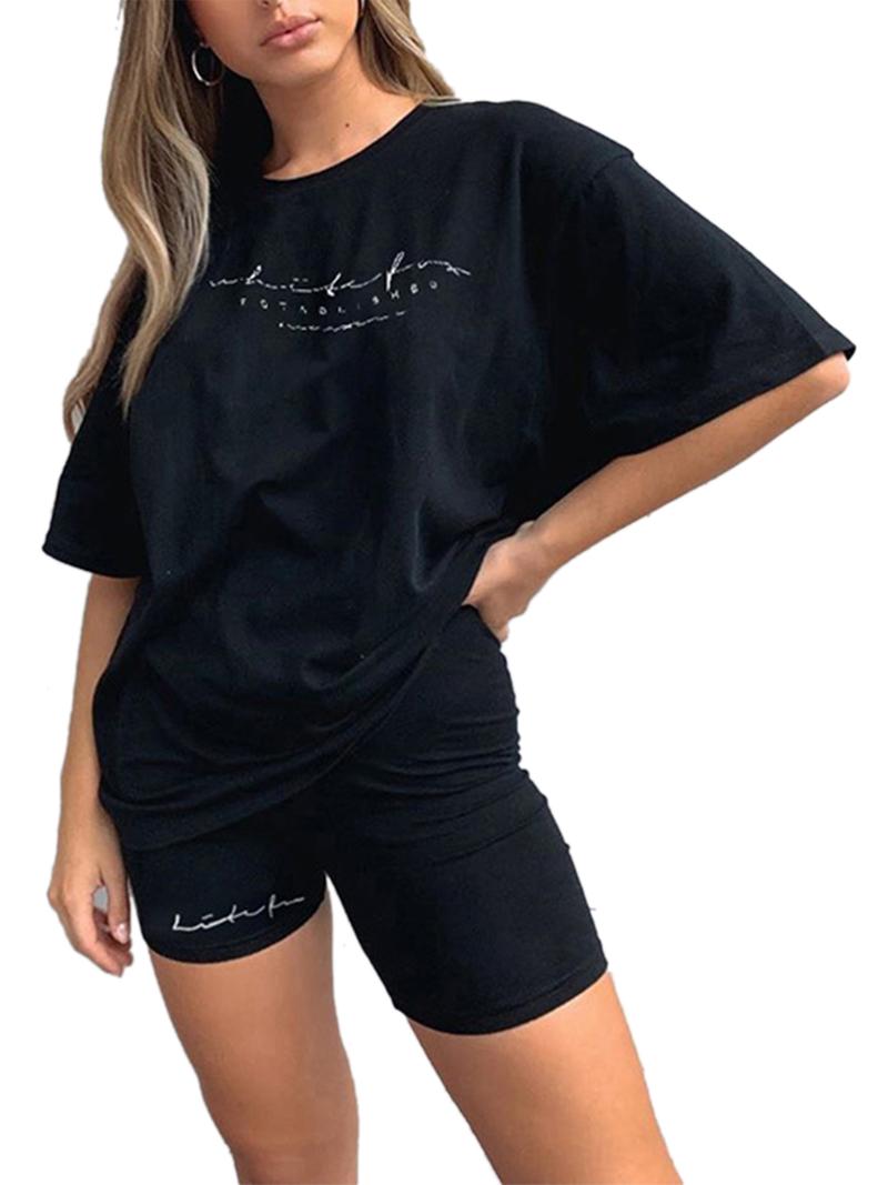 Women Sets Summer Tracksuits Sportswear Letter Print Fitness Short Sleeve T-Shirts+Shorts Suit Two Piece Set Sporty Outfits Women's