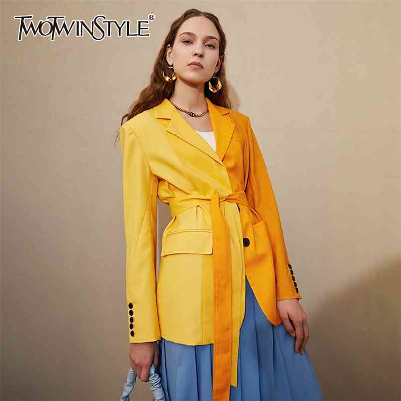 Casual Patchwork Pocket Blazer For Women Notched Long Sleeve Sashes Solid Blazers Female Fashion Clothes Spring 210524, Yellow
Casual Patchwork Pocket Blazer For Women Notched Long Sleeve Sashes Solid Blazers Female Fashion Clothes Spring 210524, Yellow